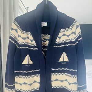 The GREAT Navy and Cream Nautical Shawl Collar Sweater